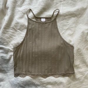 Tan Ribbed Halter Crop